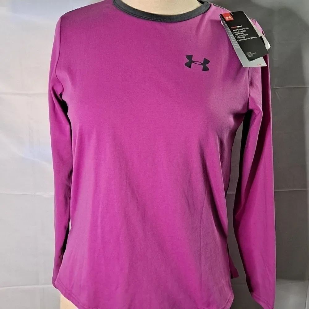 Under Armour Long Sleeve HeatGear Purple Pink Gray Large (Youth Girls)